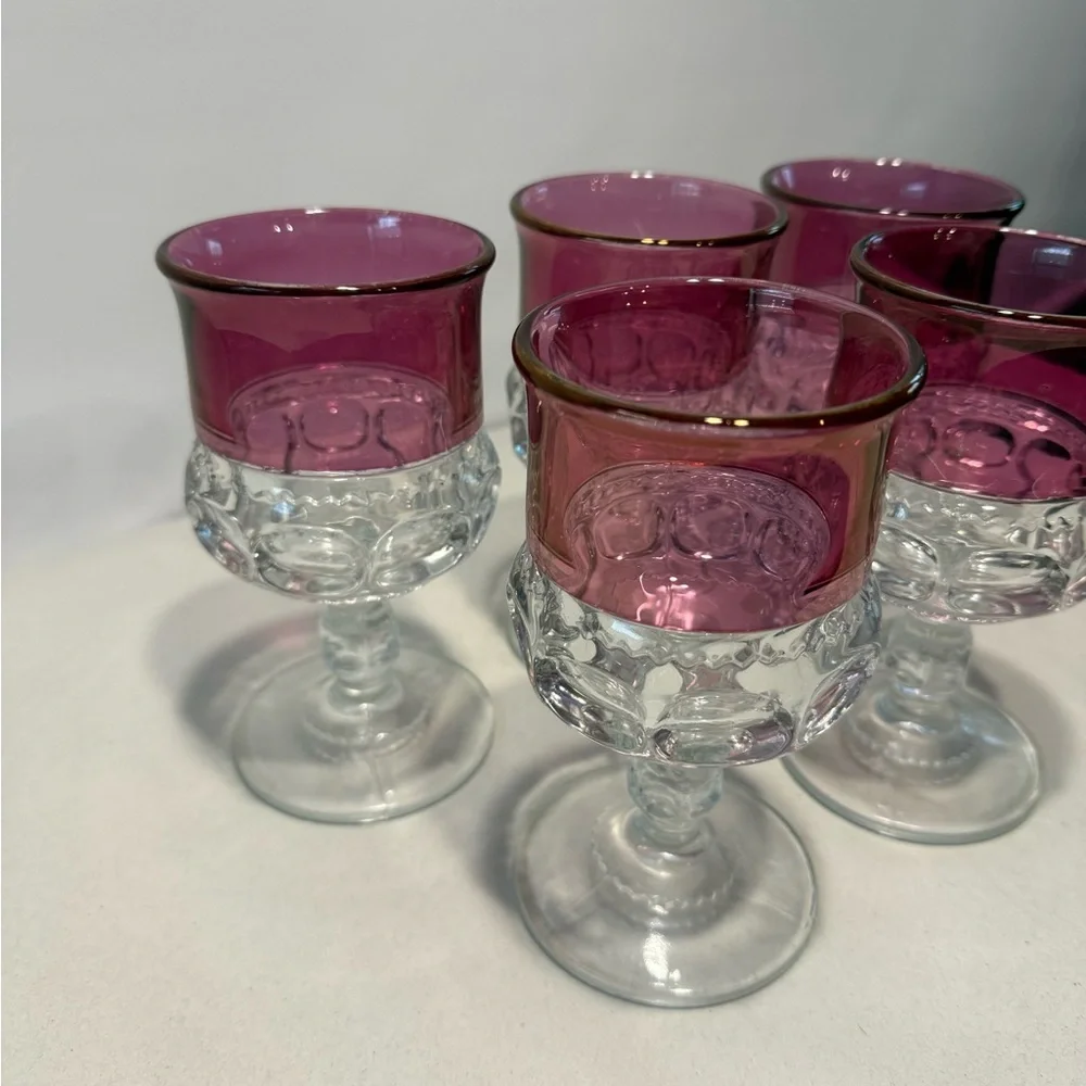 5 Tiffin-Franciscan King's Crown Thumbprint Cranberry Flash Water Goblets